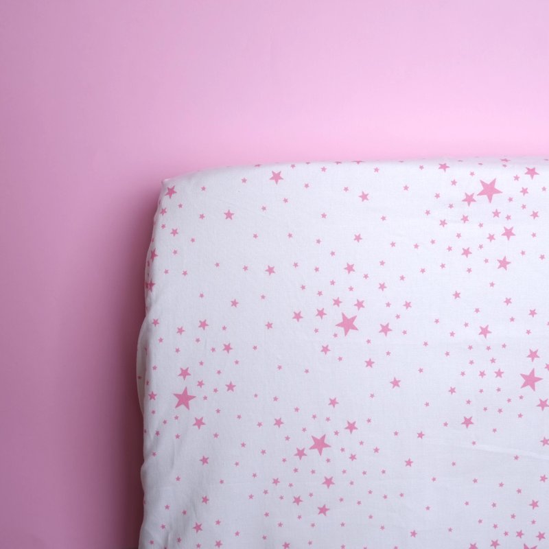 Starry White Pink Cot Fitted Sheets