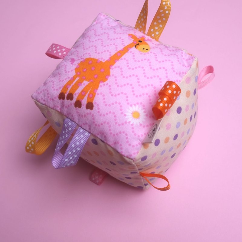 Rattle Cube Sensory Toy- Pink Giraffe