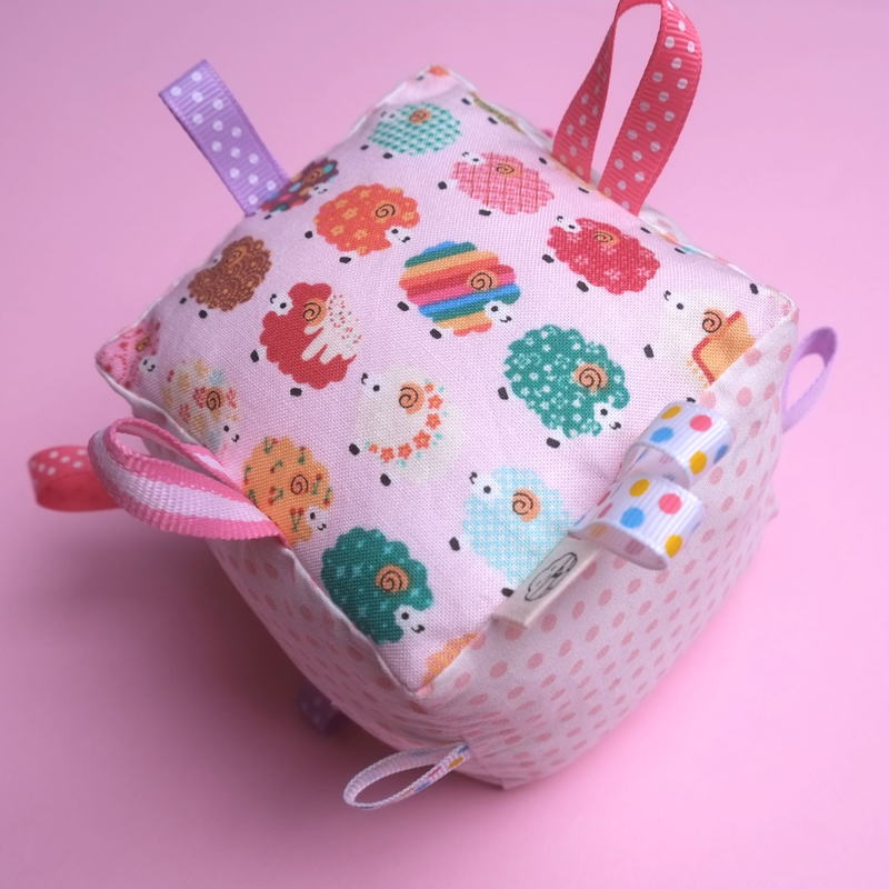 Rattle Cube Sensory Toy- Cute little Baa Baa Pink