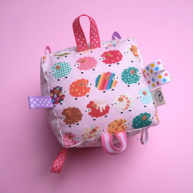 Rattle Cube Sensory Toy- Cute little Baa Baa Pink