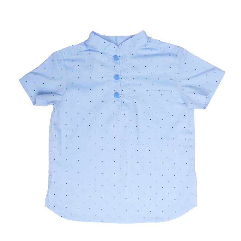Blue Polkadot Mandarin Shirt