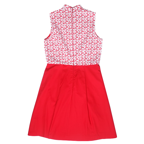 Mommy's Fit-Flare Cheongsam - Red Geometric Shapes
