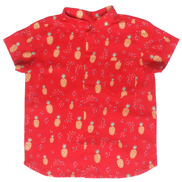 Boy's Mandarin Shirt - Festive Pop Pineapples 