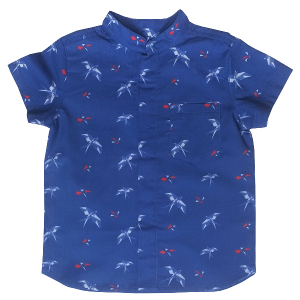 Boy's Mandarin Shirt - Navy Red Swallows 