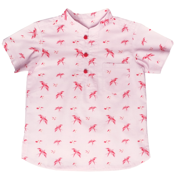 Boy's V-Cut Sleeve Shirt - Pink red swallows 