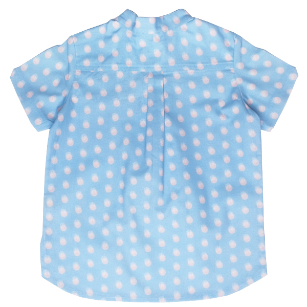 Boy's V-Cut Sleeve Shirt - Baby Blue Pink Dots