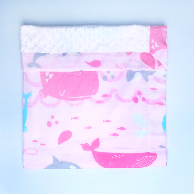 Minky Baby Blanket- Pink Grey Whales
