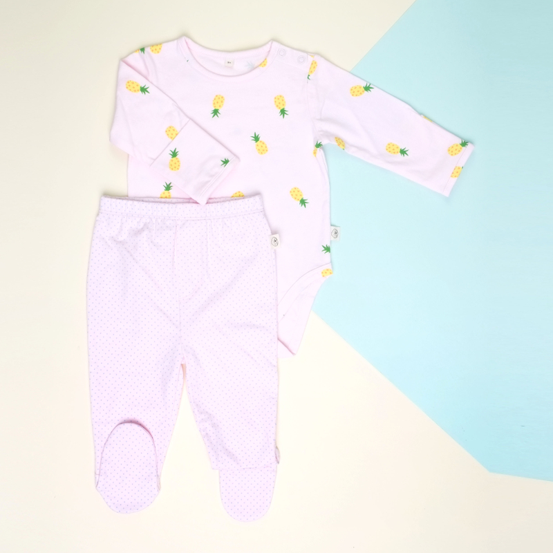 Baby Basics - Long Sleeves Pineapple Pink with Pants footies