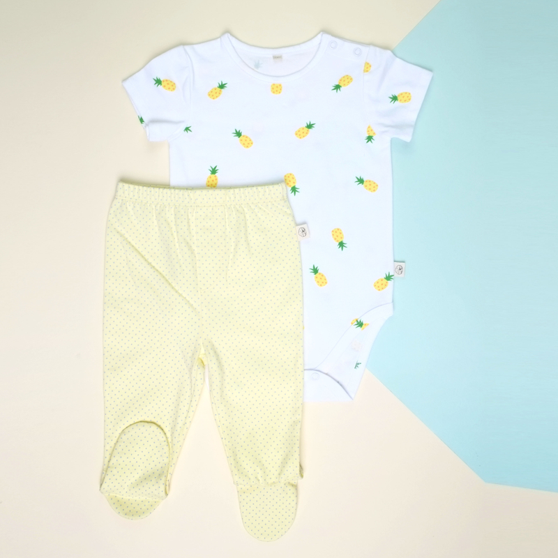 Baby Basics -  Short sleeves Pineapple  with Pants footies 