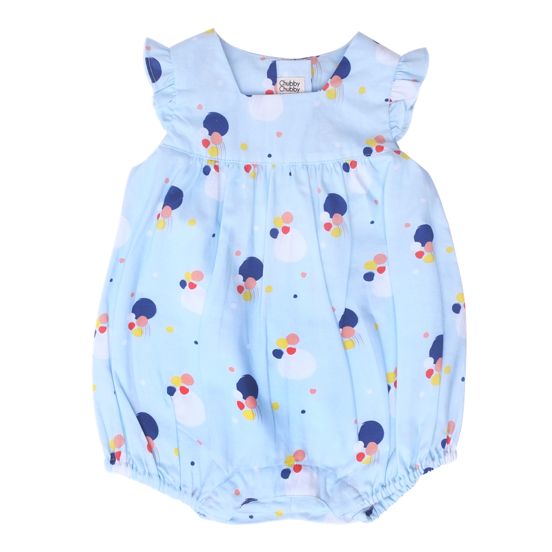 Baby Girl's Bubble Flutter Sleeve Romper - Baby Blue Confetti 