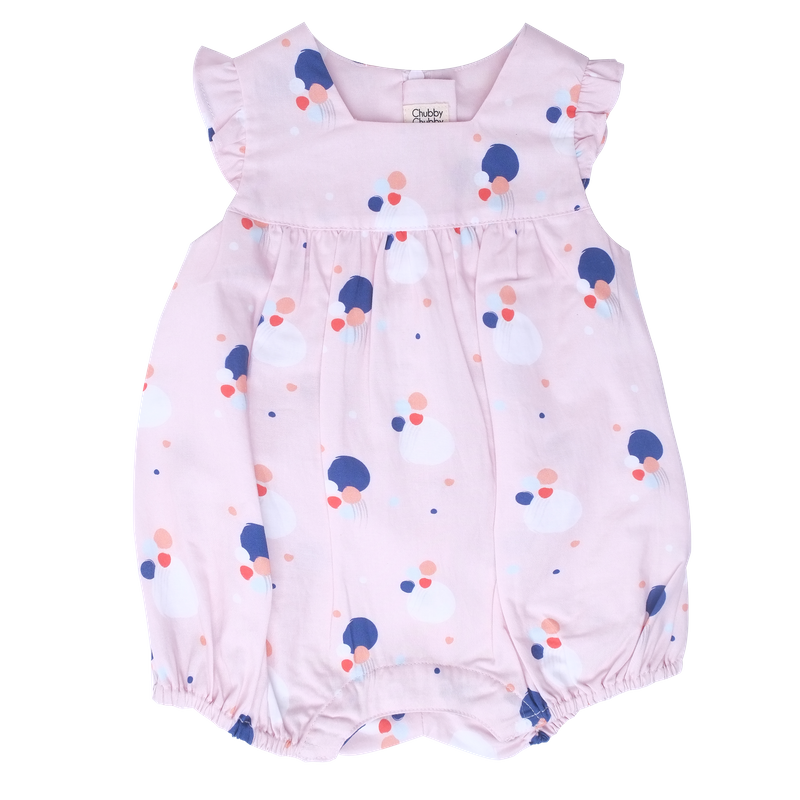 Baby Girl's Bubble Flutter Sleeve Romper - Pink Confetti