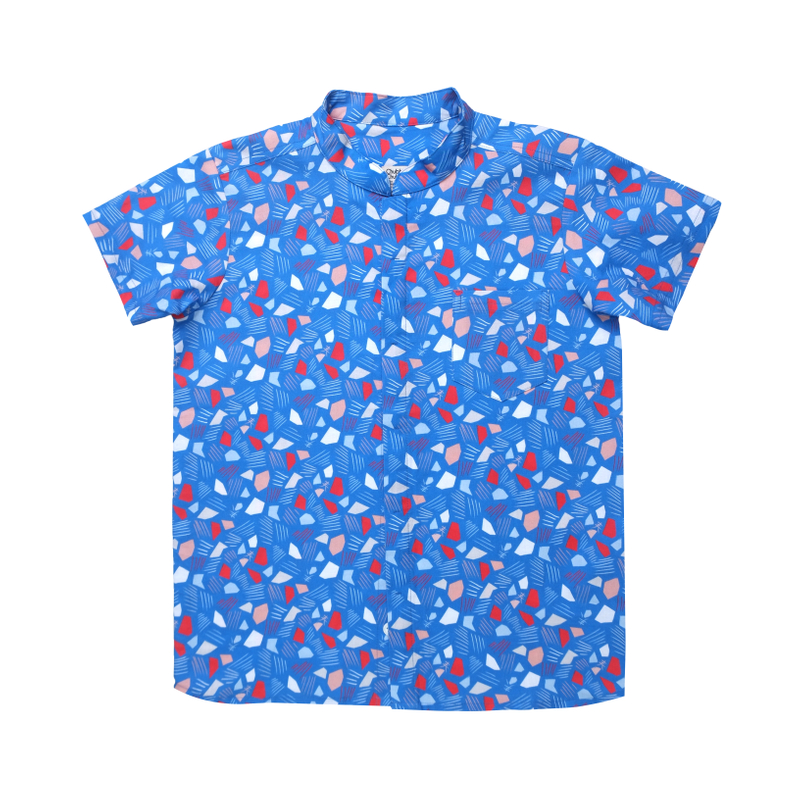 Boy's Mandarin Shirt - Spring Gems - Blue