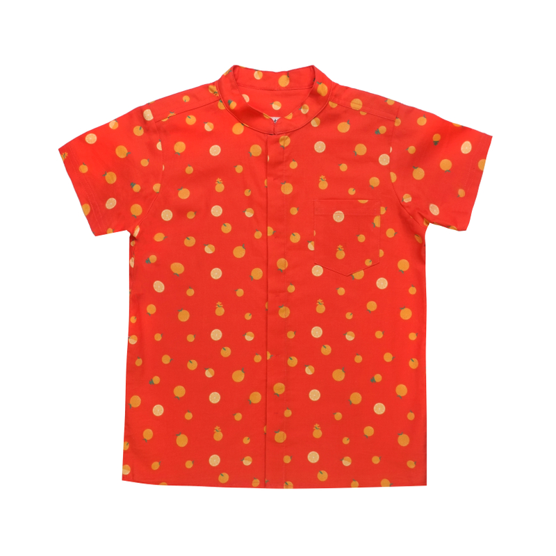 Boy's Mandarin Shirt - Ji- Oranges 