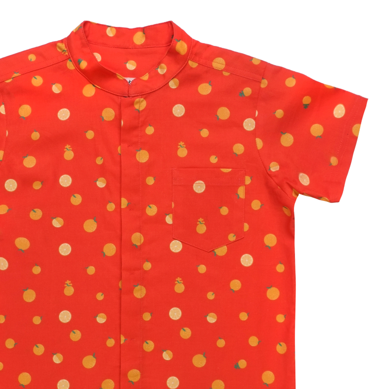 Boy's Mandarin Shirt - Ji- Oranges 