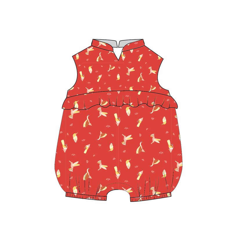 Baby Girl's V Romper  - Prosperity Bird - Red