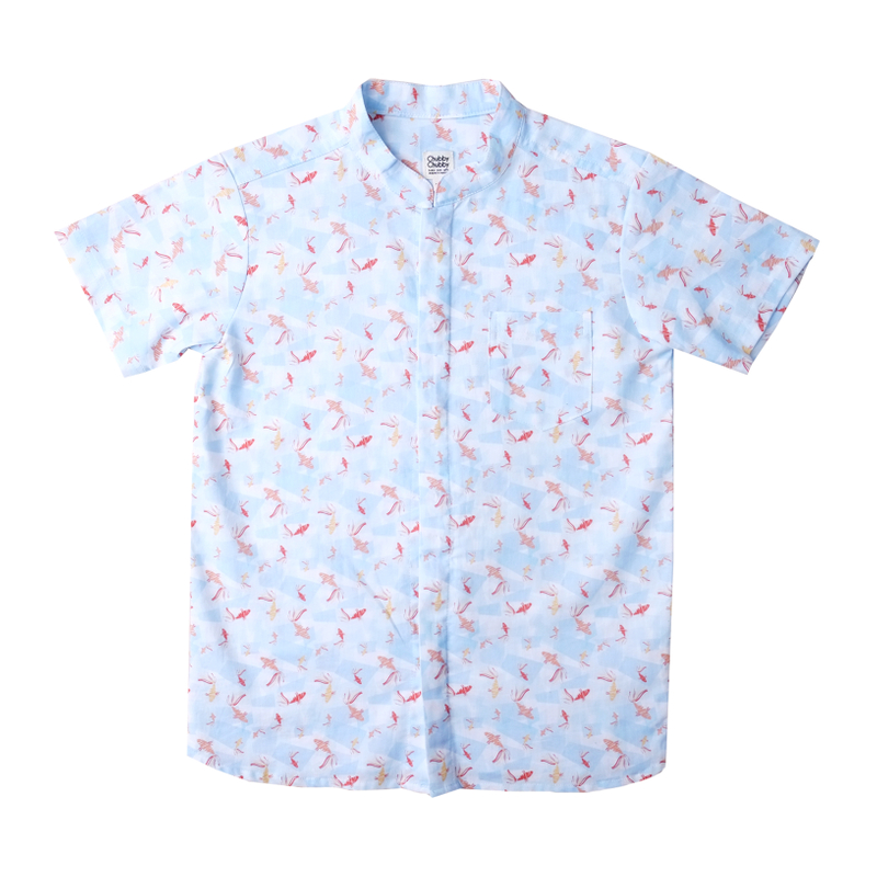 Boy's Mandarin Shirt - Plentiful Koi - Blue 