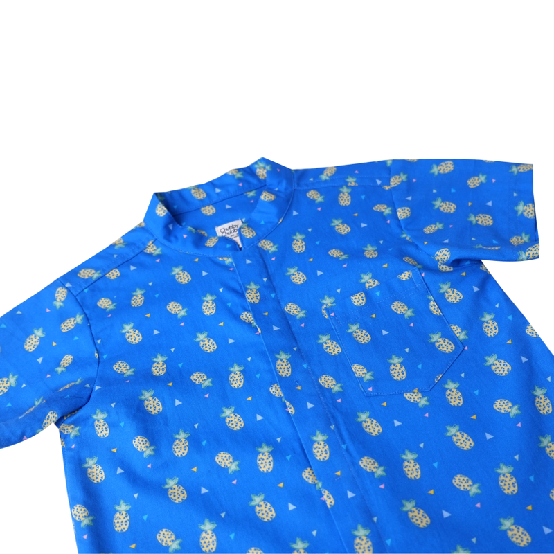 Boy's Mandarin Shirt - Wang Pineapple Blue