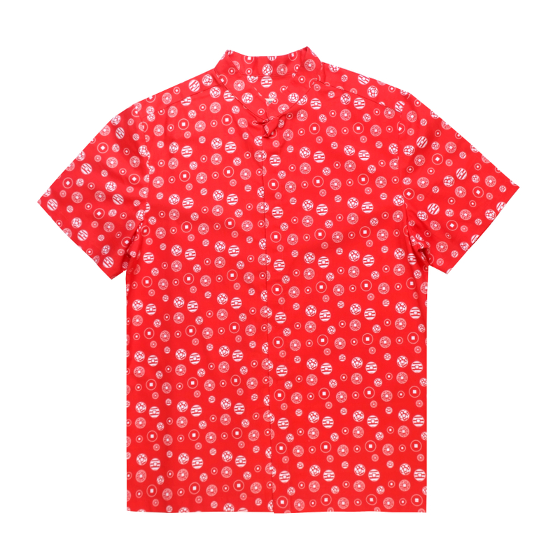 Daddy's Mandarin Collar Shirt - Fortune Coins Red  