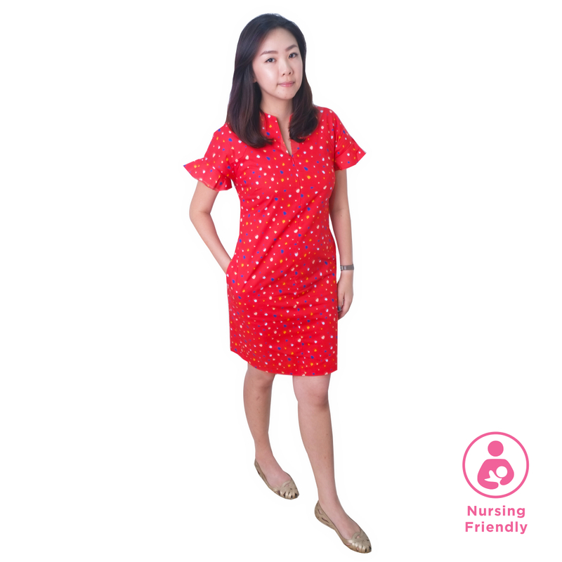 Mommy Flutter Raglan Cheongsam - Festive Geometric Red 