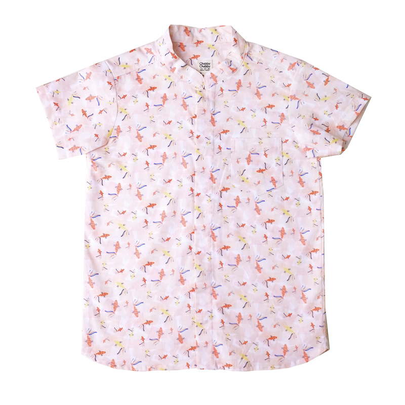 Boy's Mandarin Shirt - Plentiful Koi - Coral