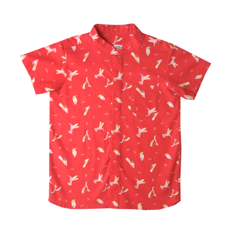 Boy's Mandarin Shirt - Prosperity Bird - Red