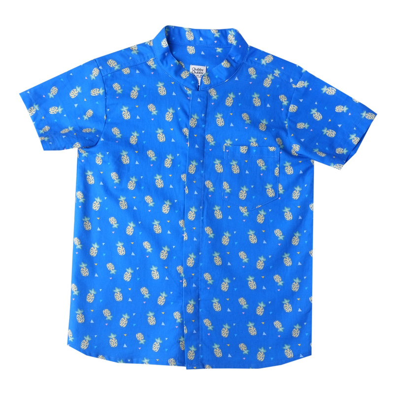 Boy's Mandarin Shirt - Wang Pineapple Blue
