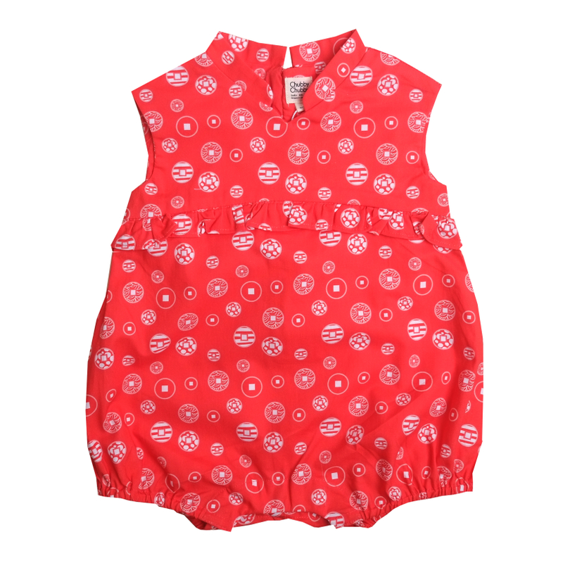 Baby Girl's V Romper  - Fortune Coins Red 