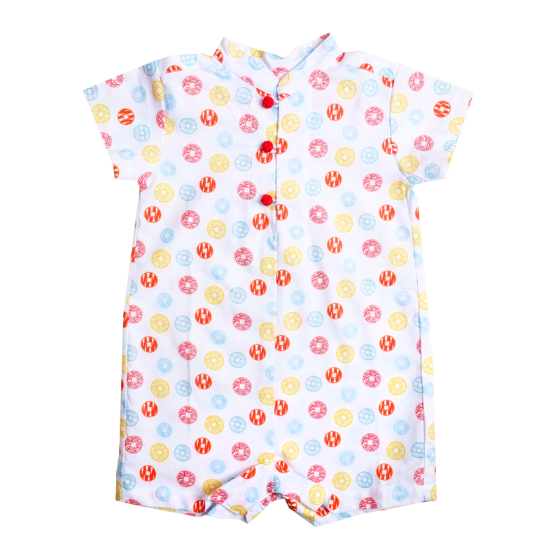 Baby Boy Knot Romper - Fortune Coins Multi-Color 