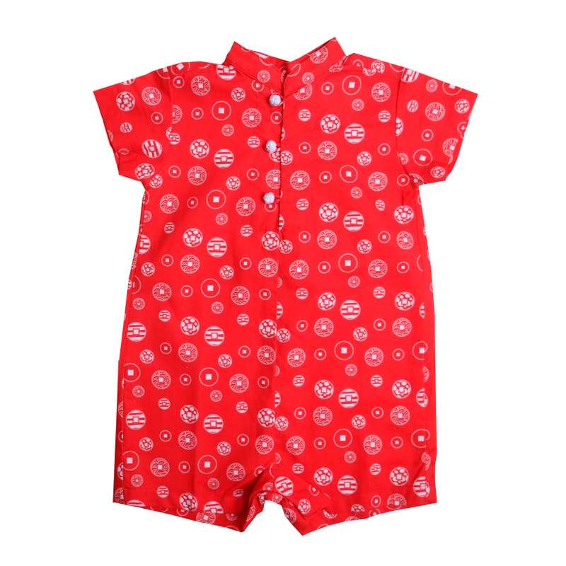 Baby Boy Knot Romper - Fortune Coins Red