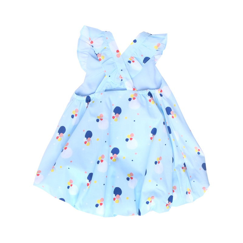 Flutter Cross Back Bubble Dress-Baby Blue Confetti 