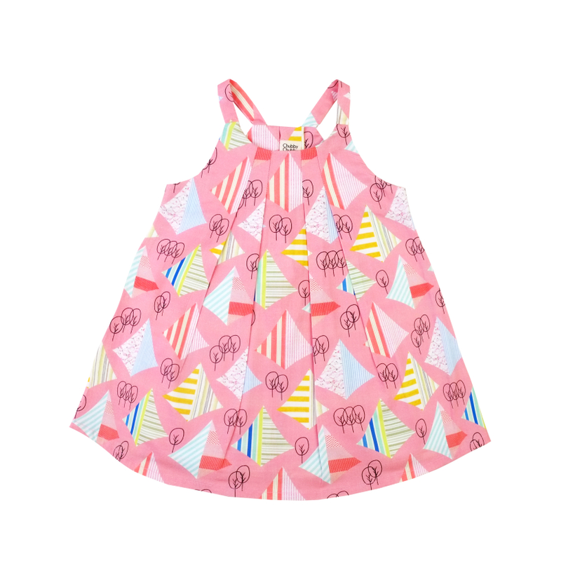 Pink Graphic Forest Pleat Dress 