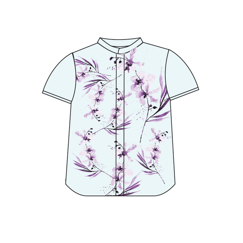 Tanglin Orchid Mint Boy Mandarin Shirt