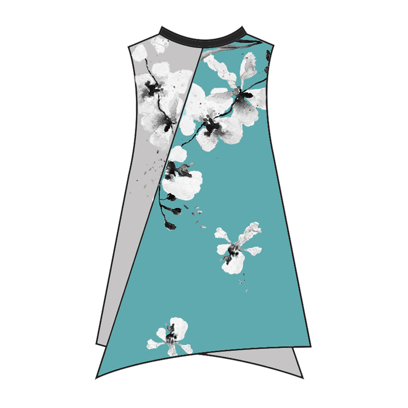 Tanglin Orchird Ladies Back to 1970s Top Sleeveless (Light Teal)