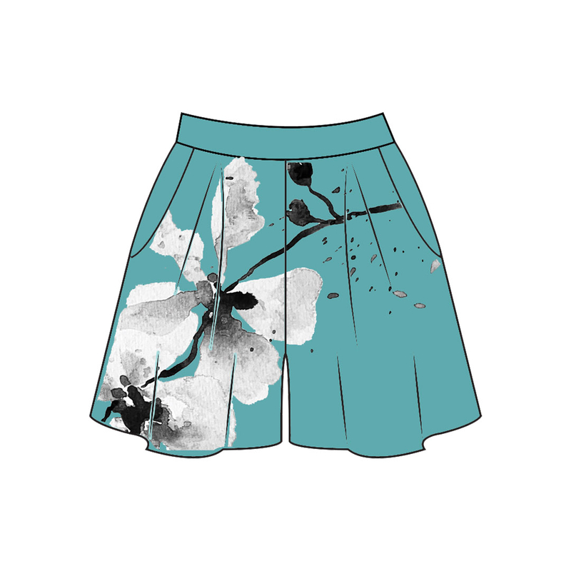 Tanglin Orchird Ladies Chikurin Shorts (Light Teal)