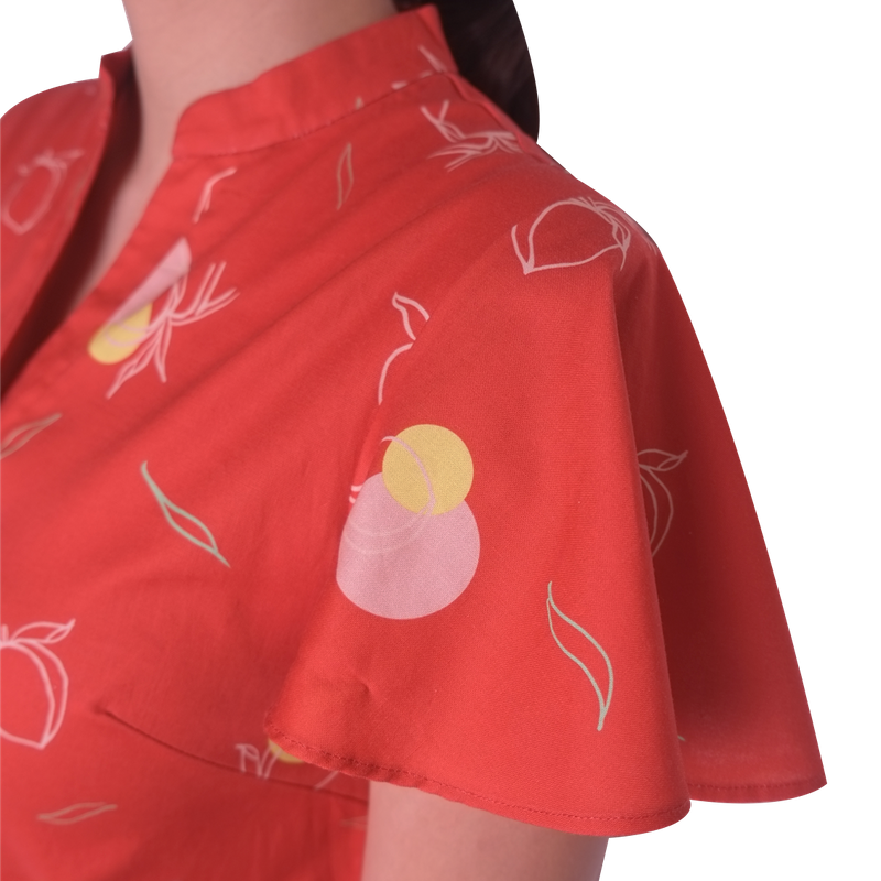 Mommy's Flutter Shirt Dress - Red Longevity Peaches