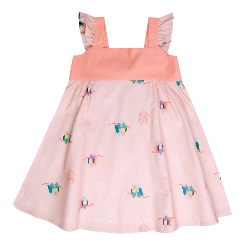 Girls' Sweet Bow  Dress - Pink Lovebirds