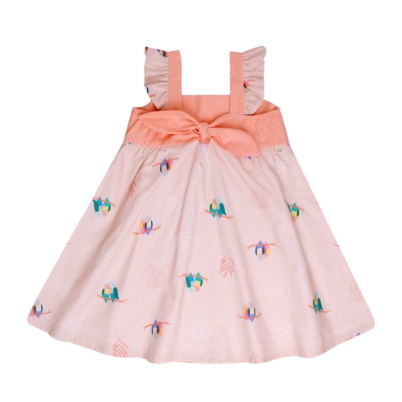 Girls' Sweet Bow  Dress - Pink Lovebirds