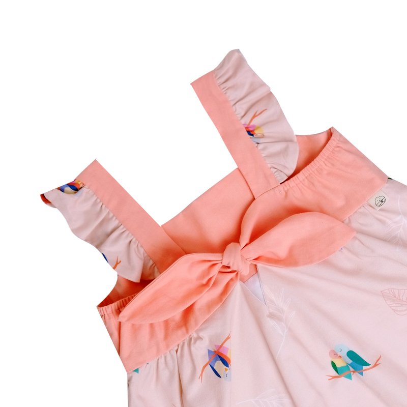 Girls' Sweet Bow  Dress - Pink Lovebirds