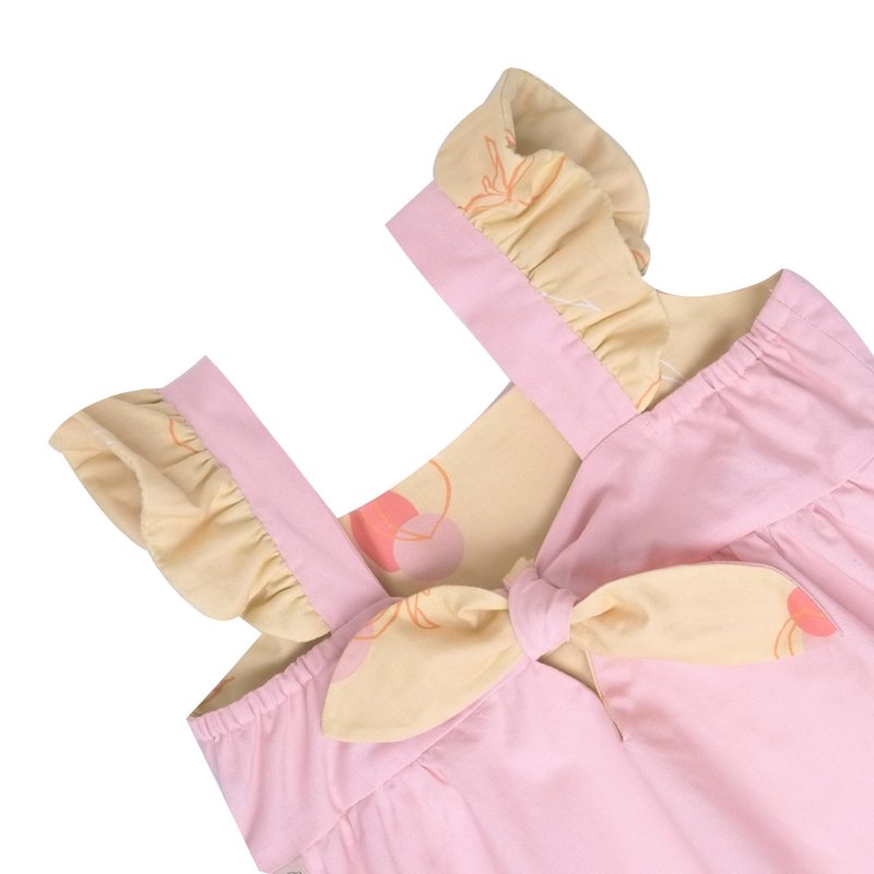 Girls' Reversible Sweet Bow Dress - Yellow Longevity Peaches