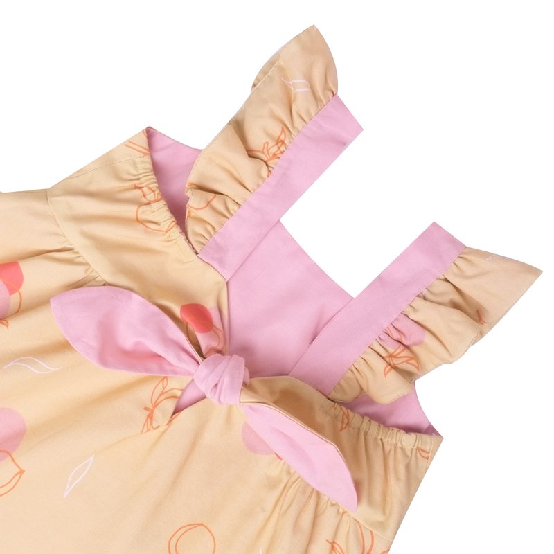 Girls' Reversible Sweet Bow Dress - Yellow Longevity Peaches