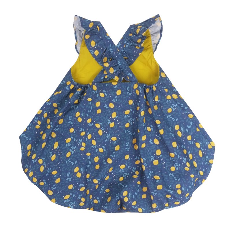 Bubble dress Flutter cross back - Festive Lemon Navy 