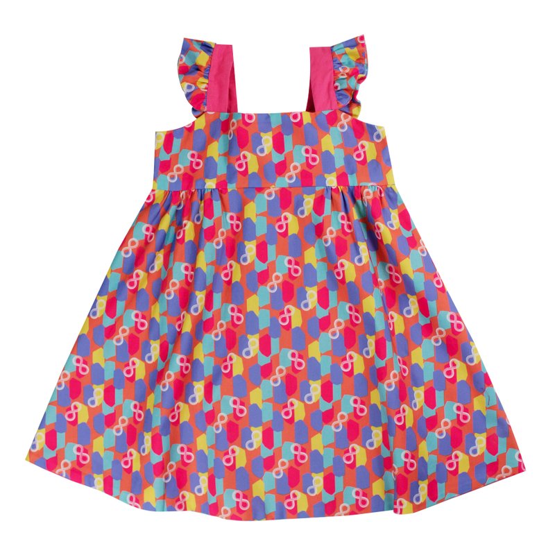 Girls' Reversible Sweet Bow Dress - Colorful Infinity Huat 