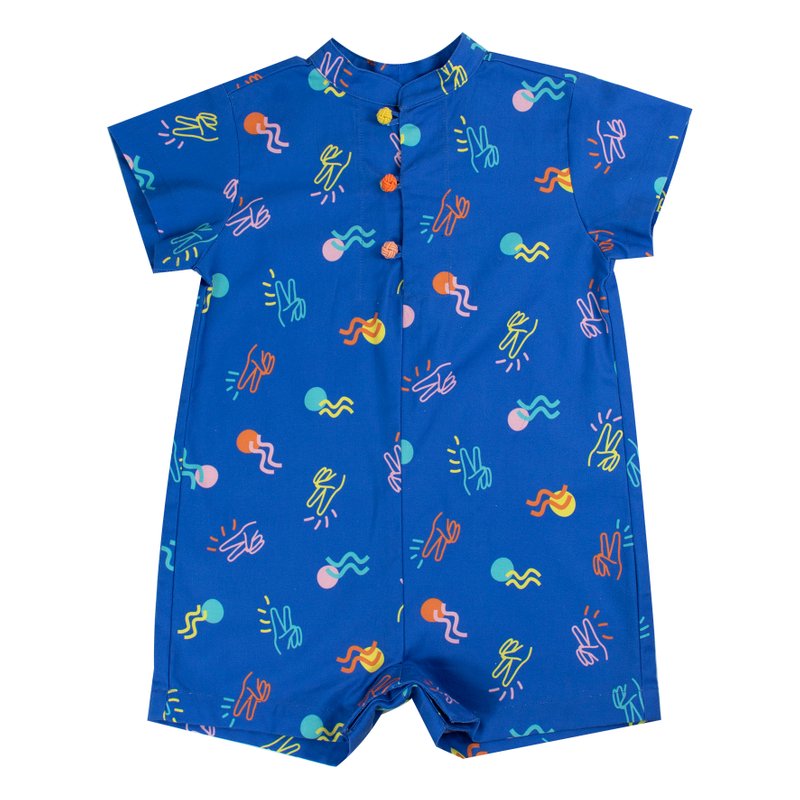 Baby Boy Knot Romper - Blue Victory Yay 