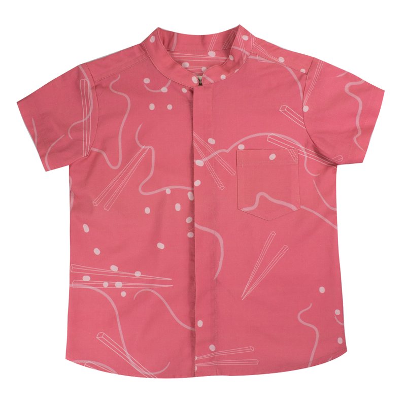 Boy's Mandarin Shirt - Pink Chopsticks 