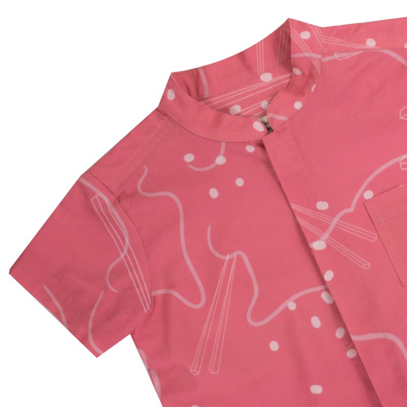 Boy's Mandarin Shirt - Pink Chopsticks 