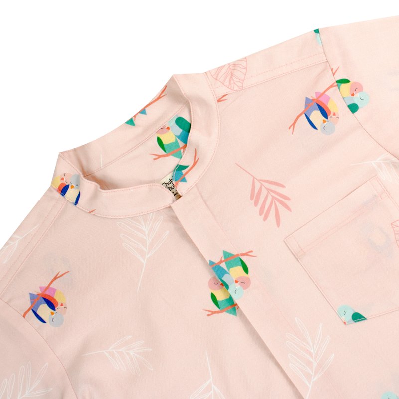 Boy's Mandarin Shirt - Pink Lovebirds