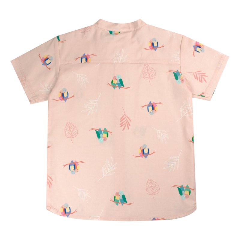 Boy's Mandarin Shirt - Pink Lovebirds