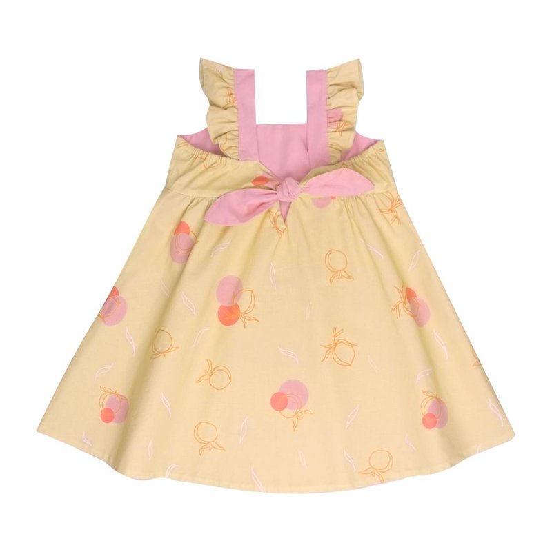 Girls' Reversible Sweet Bow Dress - Yellow Longevity Peaches