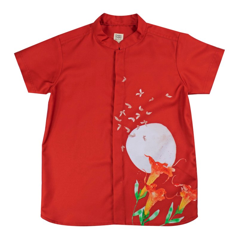 Boy's Mandarin Shirt - Butterflies Dreams Red