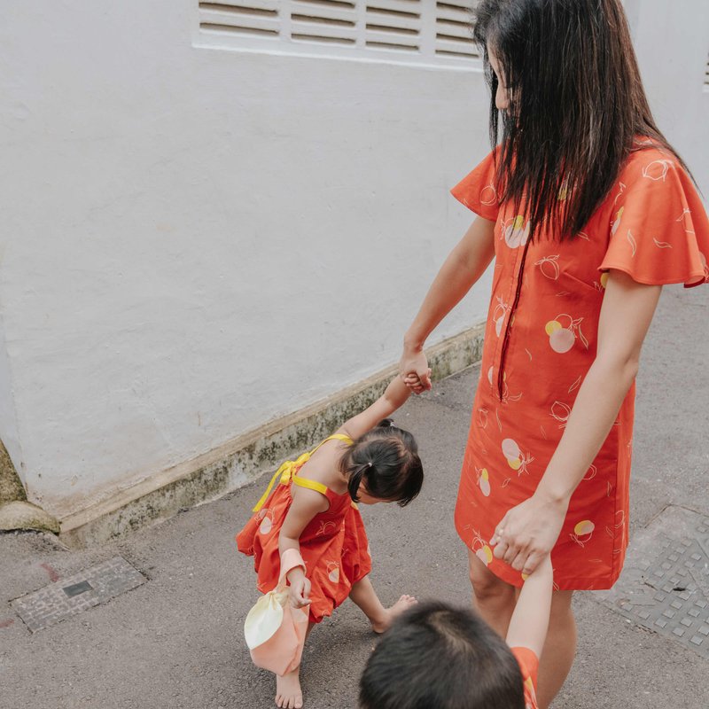 Mommy's Flutter Shirt Dress - Red Longevity Peaches